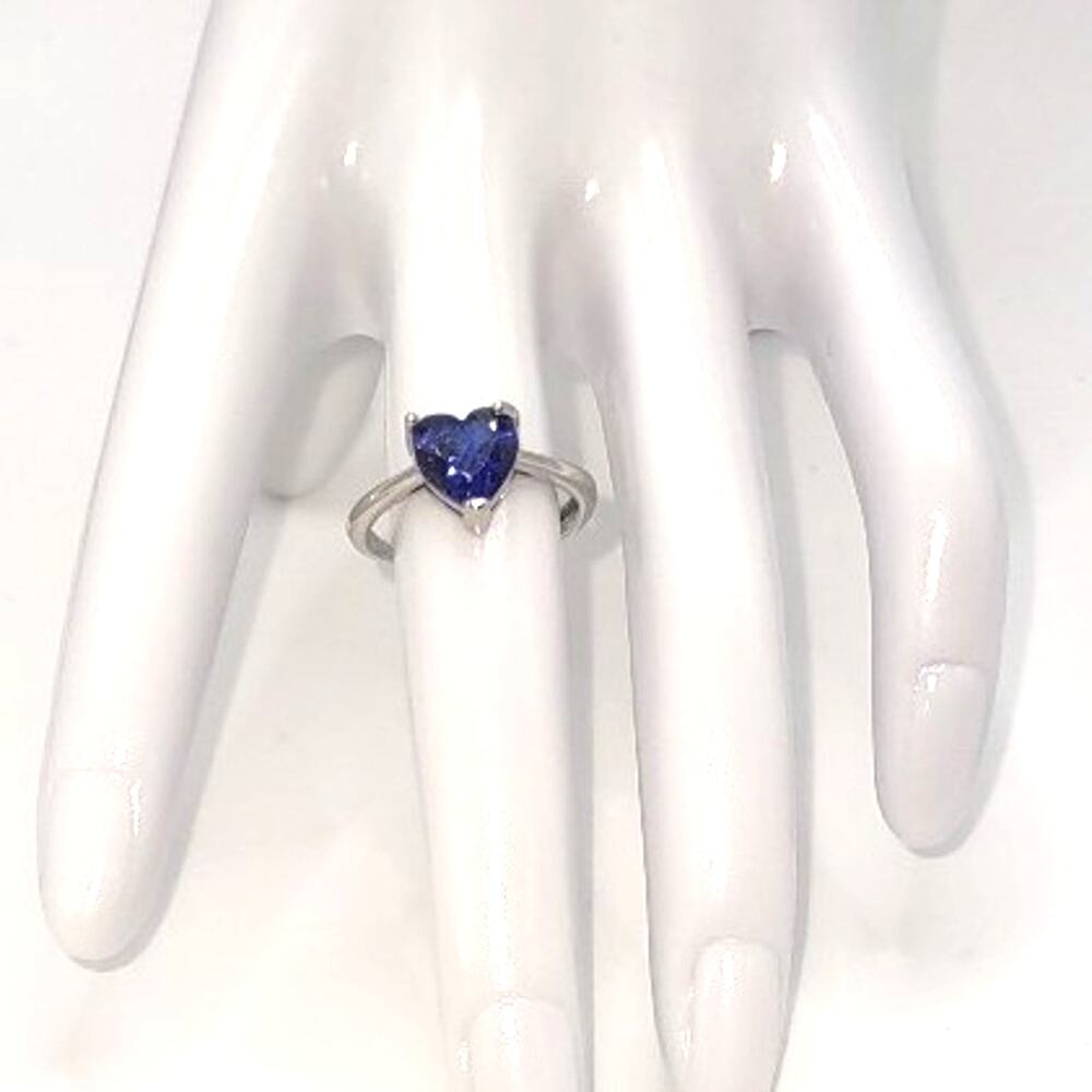 925 Sterling Silver Ring Blue Lab Sapphire Heart Adjustable Valentines Gift NEW